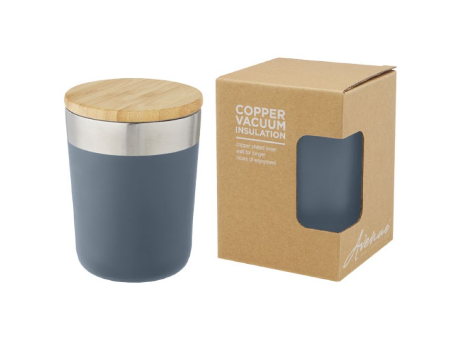 Bicchiere termico in acciaio inossidabile con isolamento sottovuoto in rame e coperchio in bambù da 330 ml Lagan