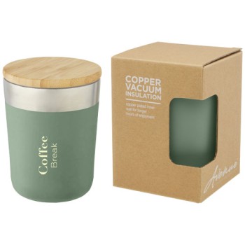 Bicchiere termico in acciaio inossidabile con isolamento sottovuoto in rame e coperchio in bambù da 330 ml Lagan