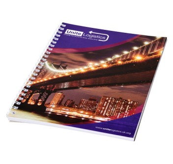 Blocco note a spirale A4 con copertina posteriore stampata Desk-Mate®