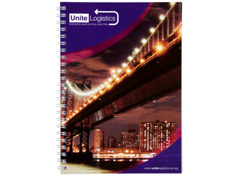 Blocco note a spirale A5 con copertina posteriore stampata Desk-Mate®