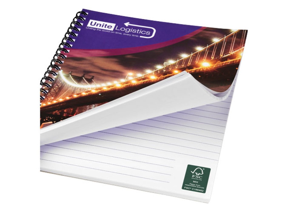 Blocco note a spirale A5 con copertina posteriore stampata Desk-Mate®