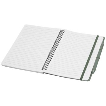 Blocco note formato A5 con copertina rigida in plastica recuperata in prossimità degli oceani e penna a sfera Thalaasa (inchiostro nero)