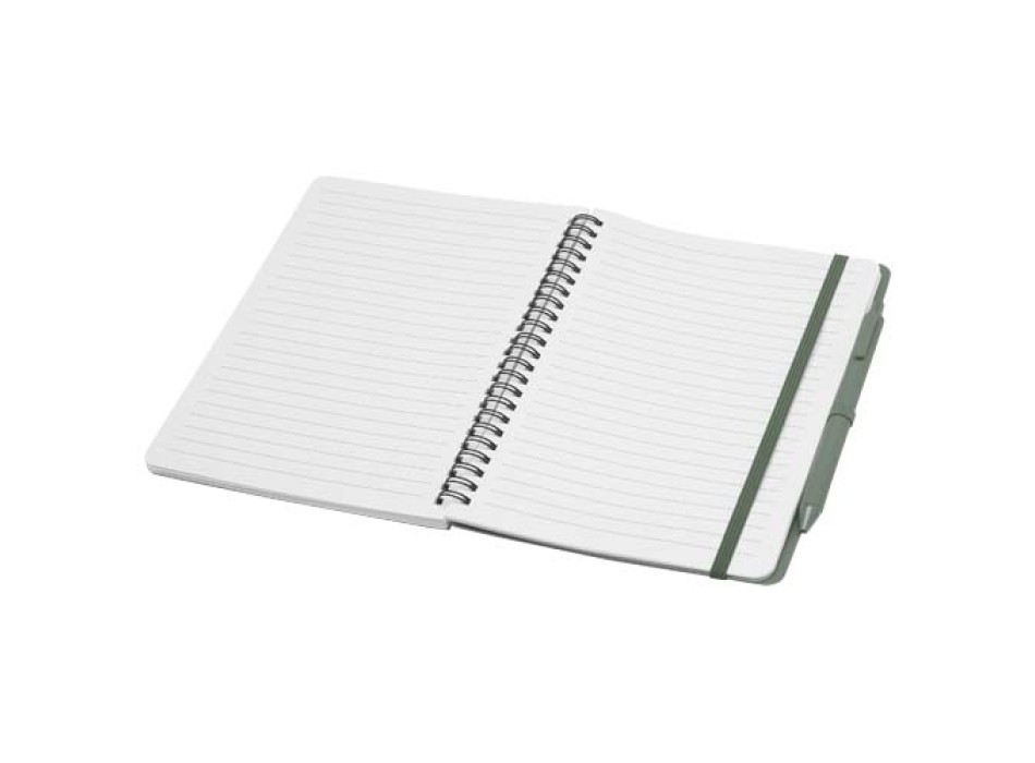 Blocco note formato A5 con copertina rigida in plastica recuperata in prossimità degli oceani e penna a sfera Thalaasa (inchiostro nero)