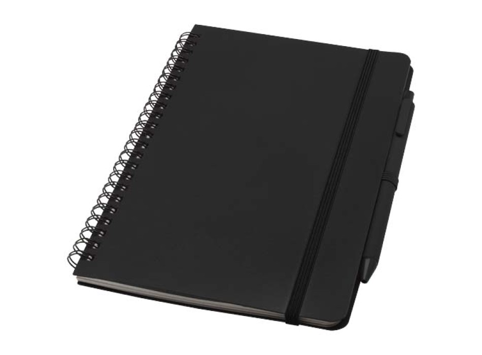 Blocco note formato A5 con copertina rigida in plastica recuperata in prossimità degli oceani e penna a sfera Thalaasa (inchiostro nero)