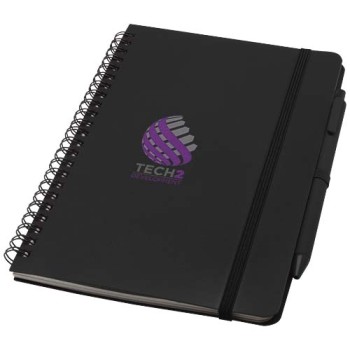 Blocco note formato A5 con copertina rigida in plastica recuperata in prossimità degli oceani e penna a sfera Thalaasa (inchiostro nero)