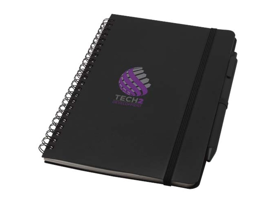 Blocco note formato A5 con copertina rigida in plastica recuperata in prossimità degli oceani e penna a sfera Thalaasa (inchiostro nero)