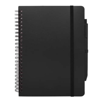 Blocco note formato A5 con copertina rigida in plastica recuperata in prossimità degli oceani e penna a sfera Thalaasa (inchiostro nero)