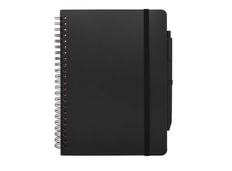 Blocco note formato A5 con copertina rigida in plastica recuperata in prossimità degli oceani e penna a sfera Thalaasa (inchiostro nero)