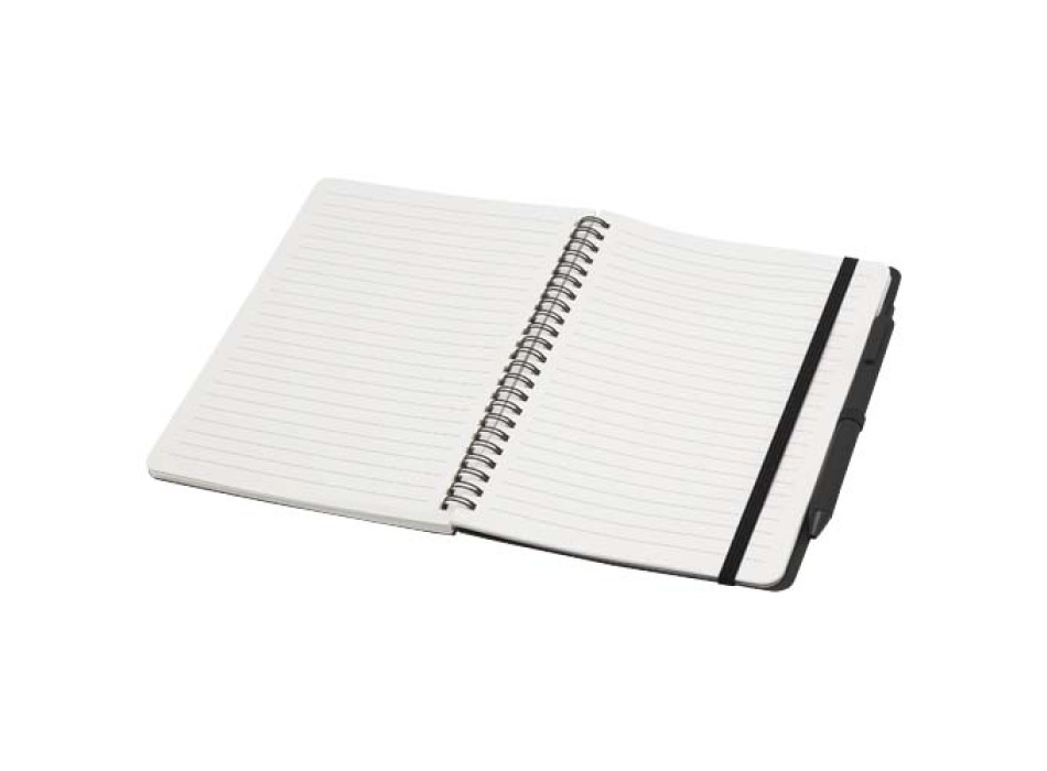 Blocco note formato A5 con copertina rigida in plastica recuperata in prossimità degli oceani e penna a sfera Thalaasa (inchiostro nero)