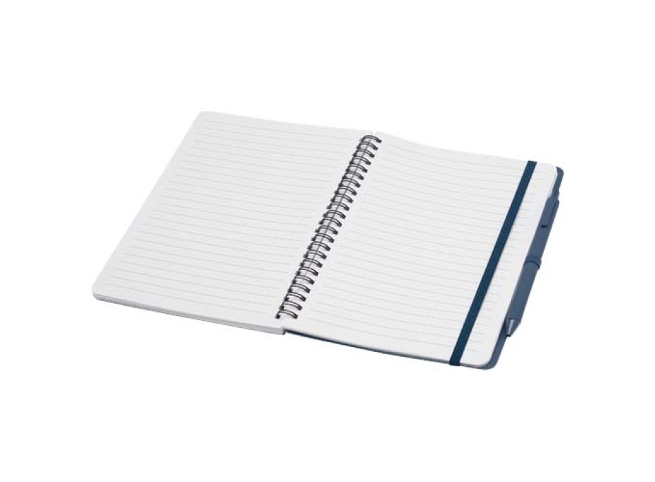 Blocco note formato A5 con copertina rigida in plastica recuperata in prossimità degli oceani e penna a sfera Thalaasa (inchiostro nero)