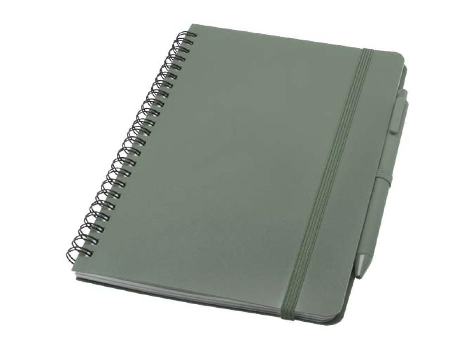Blocco note formato A5 con copertina rigida in plastica recuperata in prossimità degli oceani e penna a sfera Thalaasa (inchiostro nero)
