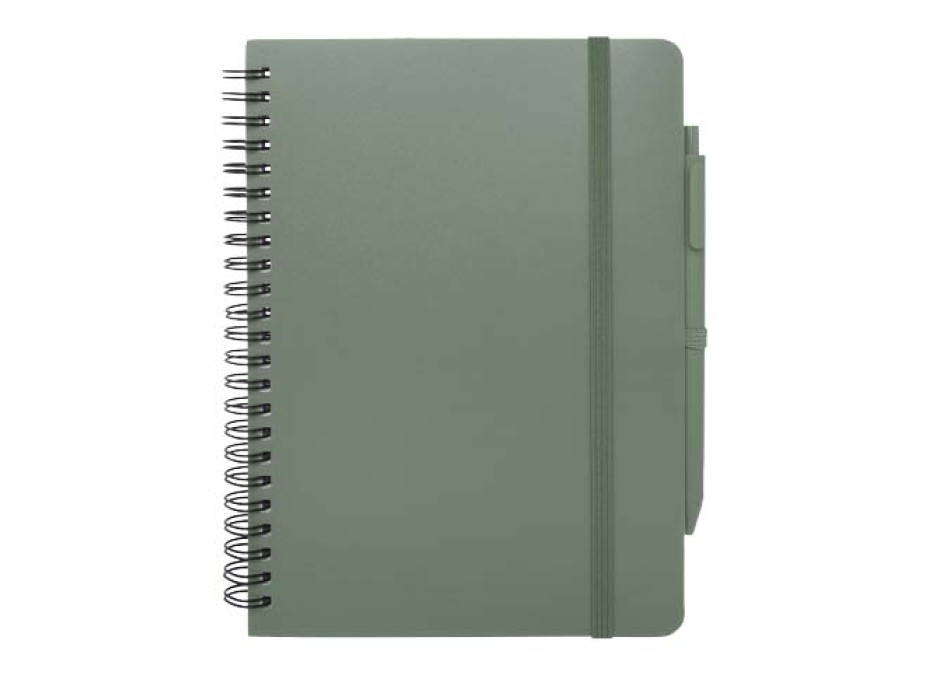 Blocco note formato A5 con copertina rigida in plastica recuperata in prossimità degli oceani e penna a sfera Thalaasa (inchiostro nero)