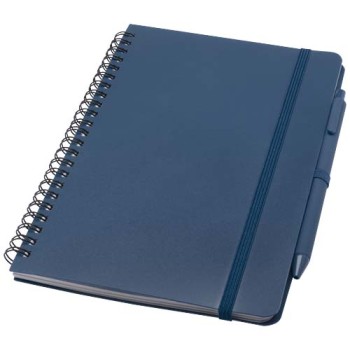 Blocco note formato A5 con copertina rigida in plastica recuperata in prossimità degli oceani e penna a sfera Thalaasa (inchiostro nero)