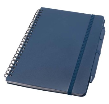 Blocco note formato A5 con copertina rigida in plastica recuperata in prossimità degli oceani e penna a sfera Thalaasa (inchiostro nero)
