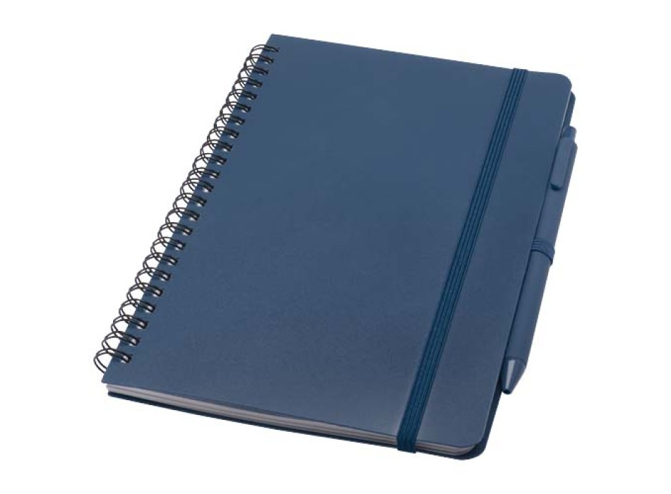 Blocco note formato A5 con copertina rigida in plastica recuperata in prossimità degli oceani e penna a sfera Thalaasa (inchiostro nero)