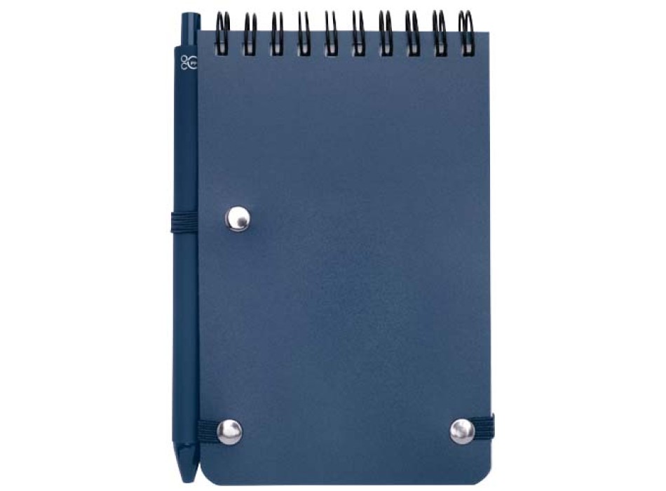 Blocco note formato A6 con copertina rigida in plastica recuperata in prossimità degli oceani e penna a sfera Thalaasa (inchiostro nero)