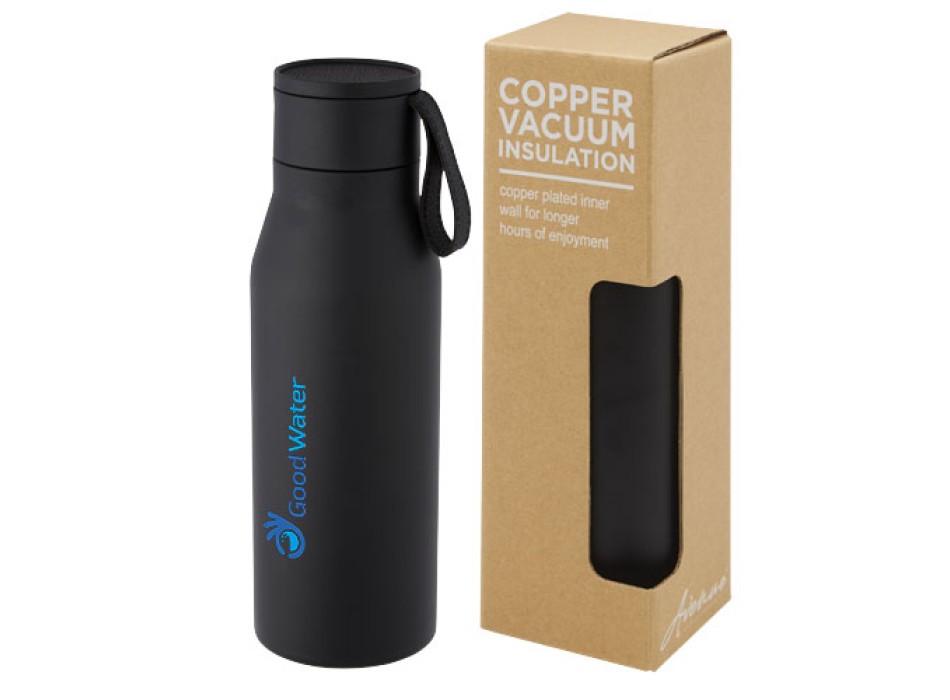 Borraccia in acciaio inossidabile da 500 ml con isolamento sottovuoto in rame, coperchio e cinturino in finta pelle Ljungan