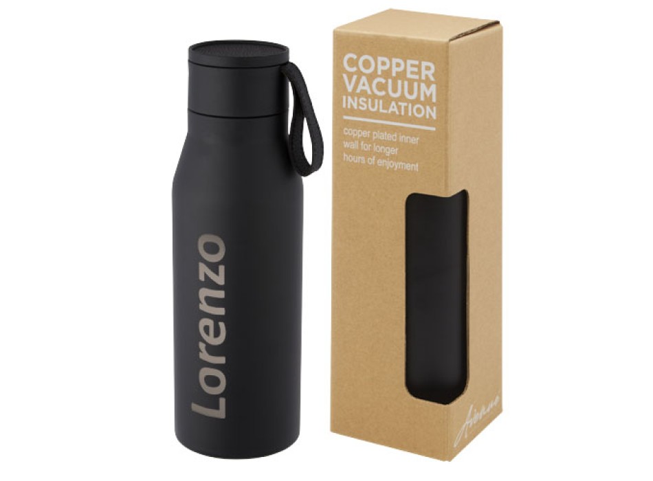 Borraccia in acciaio inossidabile da 500 ml con isolamento sottovuoto in rame, coperchio e cinturino in finta pelle Ljungan