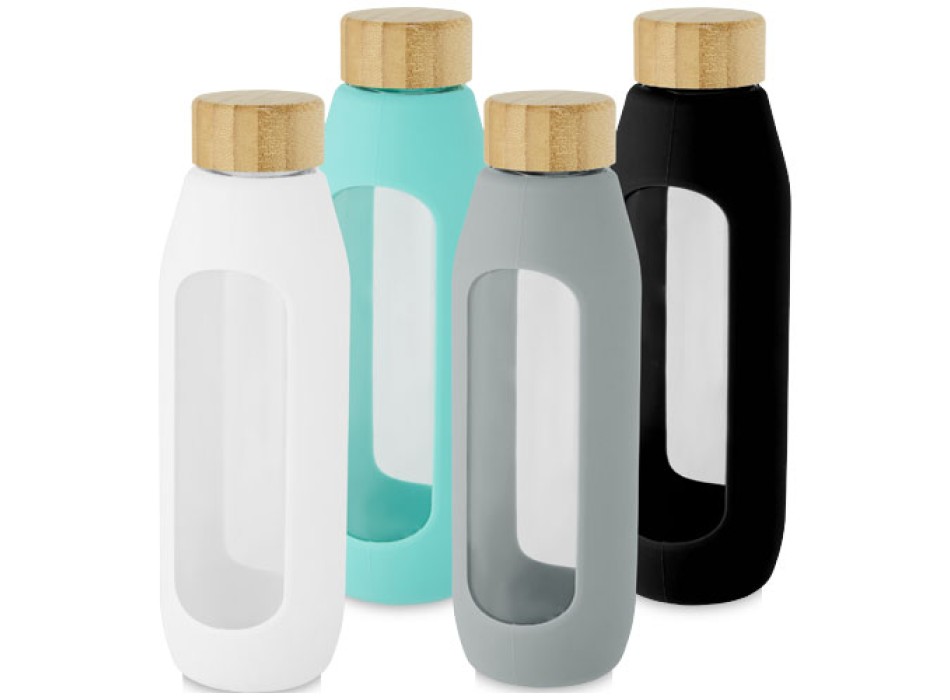Borraccia in vetro borosilicato da 600 ml con impugnatura in silicone Tidan