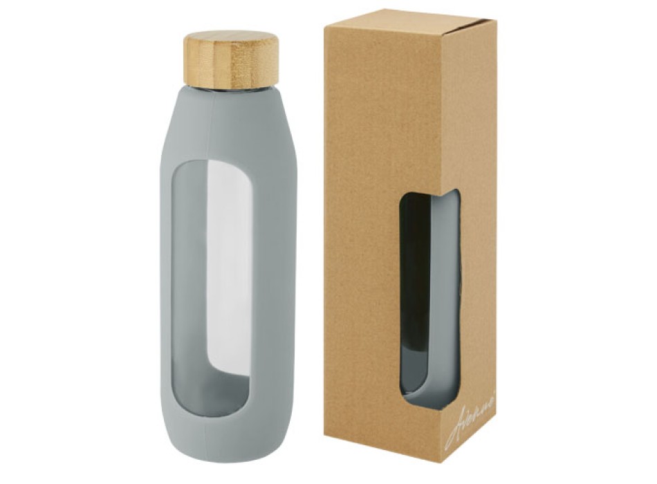 Borraccia in vetro borosilicato da 600 ml con impugnatura in silicone Tidan