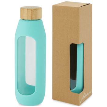 Borraccia in vetro borosilicato da 600 ml con impugnatura in silicone Tidan