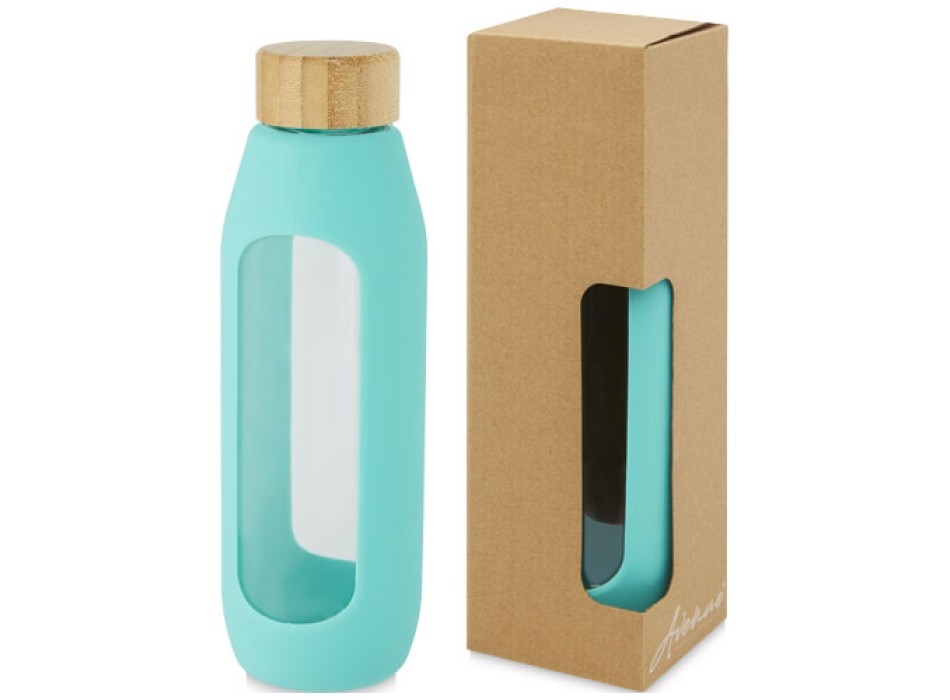 Borraccia in vetro borosilicato da 600 ml con impugnatura in silicone Tidan
