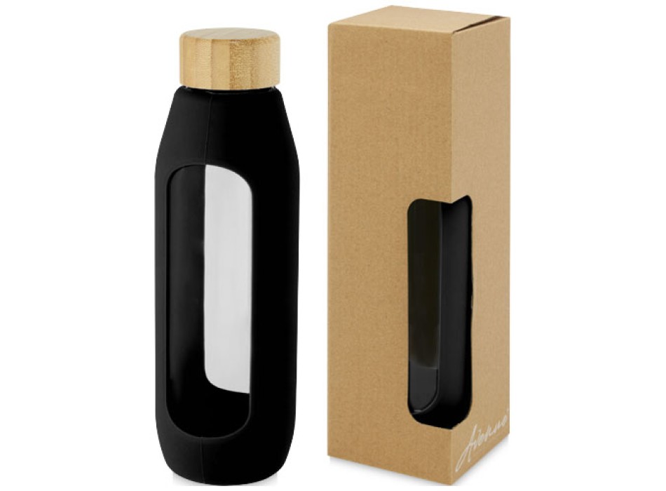 Borraccia in vetro borosilicato da 600 ml con impugnatura in silicone Tidan
