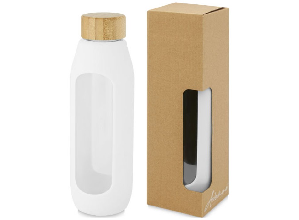 Borraccia in vetro borosilicato da 600 ml con impugnatura in silicone Tidan