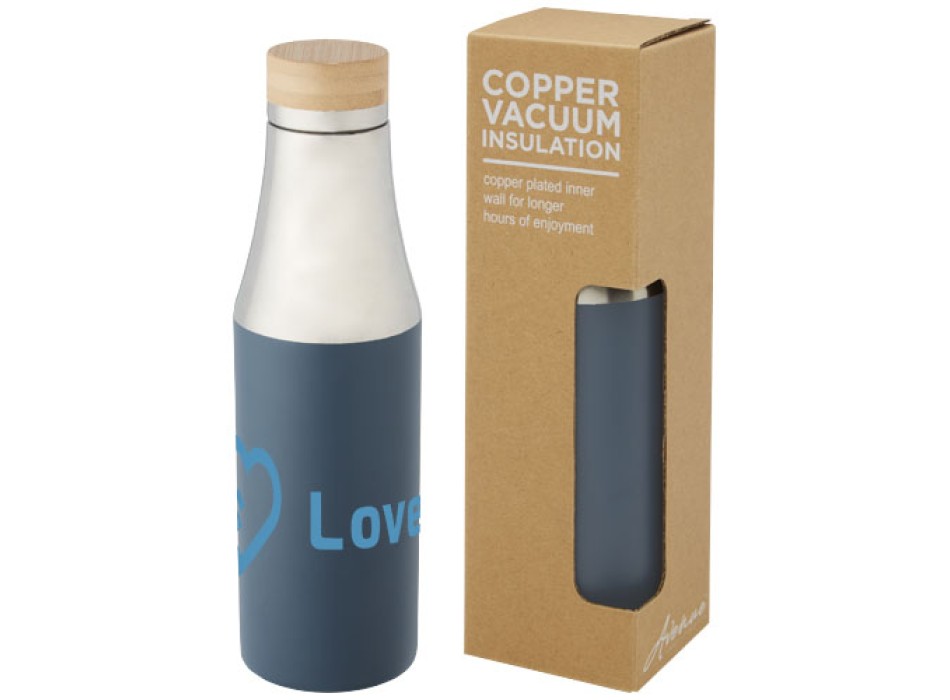 Borraccia termica in acciaio inossidabile con isolamento sottovuoto in rame e coperchio in bambù da 540 ml Hulan