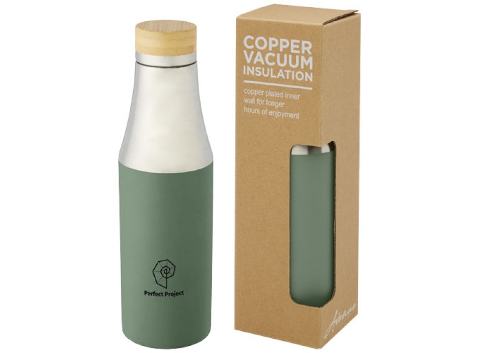 Borraccia termica in acciaio inossidabile con isolamento sottovuoto in rame e coperchio in bambù da 540 ml Hulan