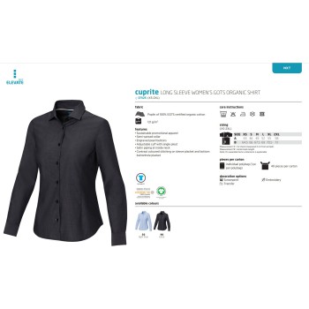 Camicia a maniche lunghe da donna in tessuto biologico certificato GOTS Cuprite