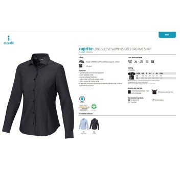 Camicia a maniche lunghe da donna in tessuto biologico certificato GOTS Cuprite