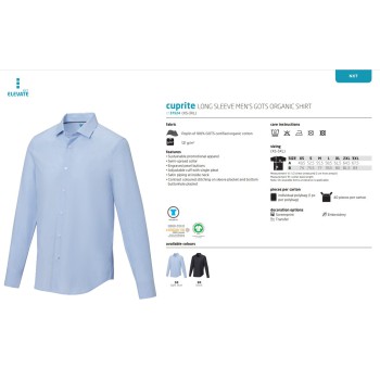 Camicia a maniche lunghe da uomo in tessuto biologico certificato GOTS Cuprite