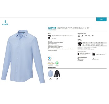 Camicia a maniche lunghe da uomo in tessuto biologico certificato GOTS Cuprite