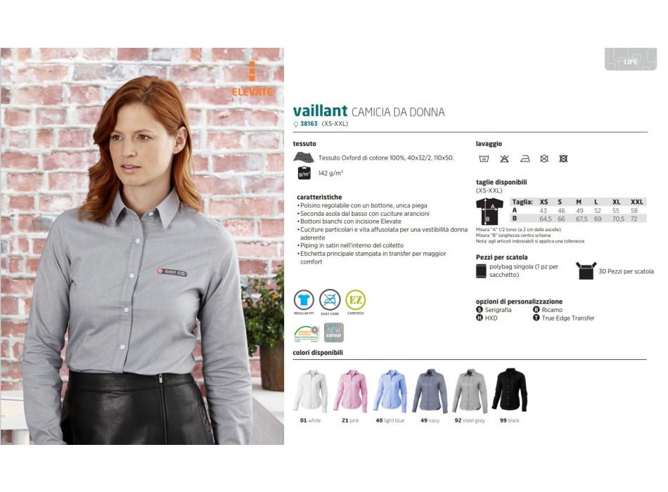 Camicia oxford Vaillant a manica lunga da donna