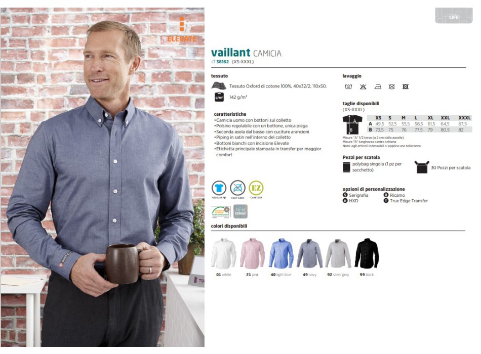 Camicia oxford Vaillant a manica lunga da uomo