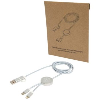 Cavo 5-in-1 in alluminio e plastica riciclata da 150 cm per la sincronizzazione dei dati e la ricarica rapida da 27 W Alasia