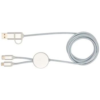 Cavo 5-in-1 in alluminio e plastica riciclata da 150 cm per la sincronizzazione dei dati e la ricarica rapida da 27 W Alasia