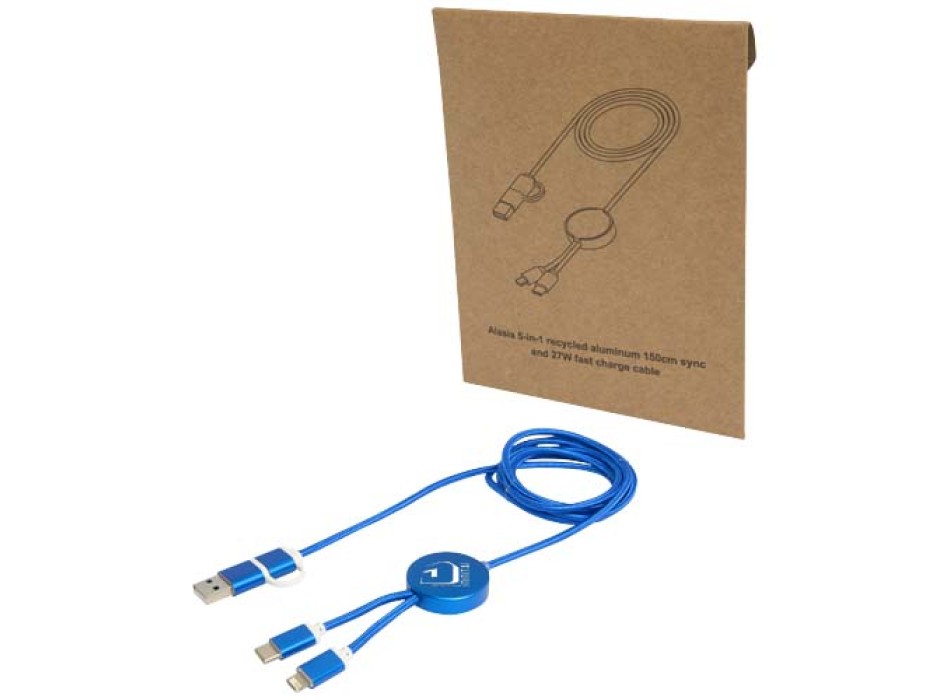 Cavo 5-in-1 in alluminio e plastica riciclata da 150 cm per la sincronizzazione dei dati e la ricarica rapida da 27 W Alasia