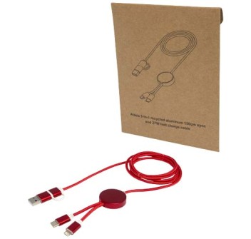 Cavo 5-in-1 in alluminio e plastica riciclata da 150 cm per la sincronizzazione dei dati e la ricarica rapida da 27 W Alasia