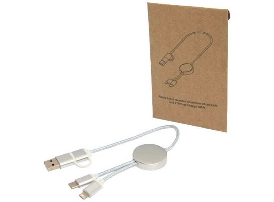Cavo 5-in-1 in alluminio e plastica riciclata da 30 cm per la sincronizzazione dei dati e la ricarica rapida da 27 W Alasia
