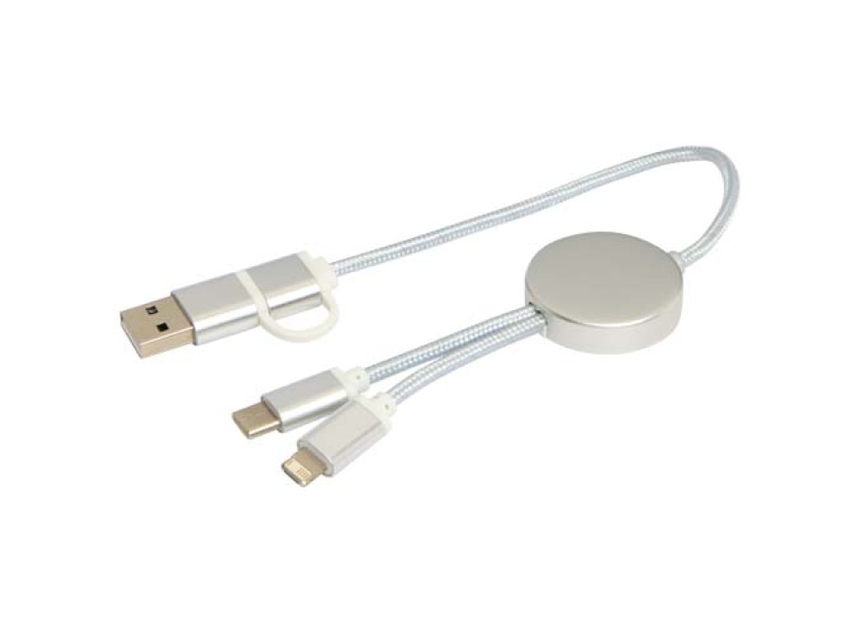 Cavo 5-in-1 in alluminio e plastica riciclata da 30 cm per la sincronizzazione dei dati e la ricarica rapida da 27 W Alasia