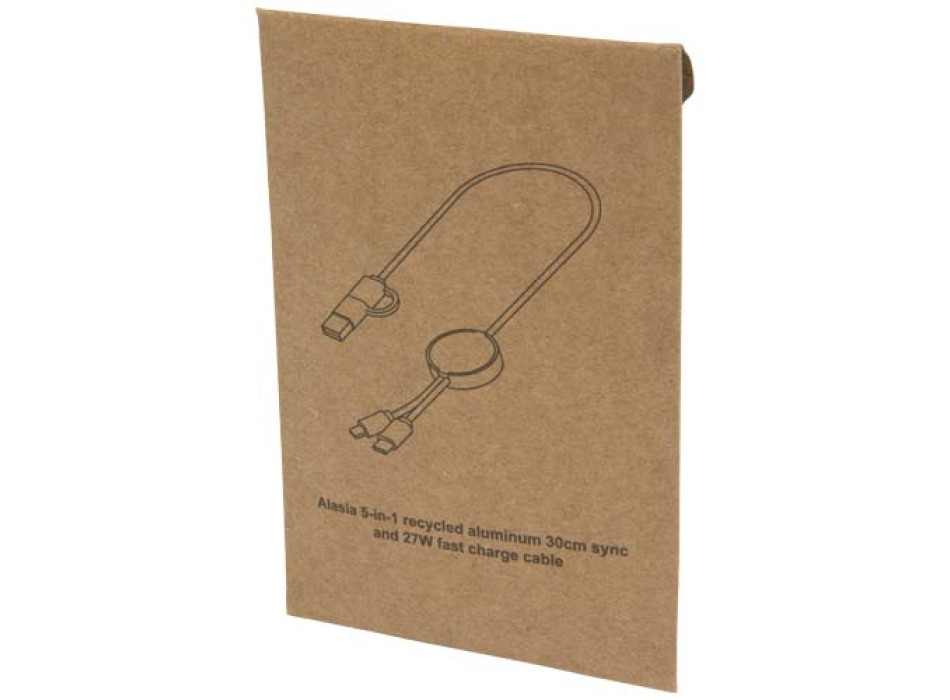 Cavo 5-in-1 in alluminio e plastica riciclata da 30 cm per la sincronizzazione dei dati e la ricarica rapida da 27 W Alasia