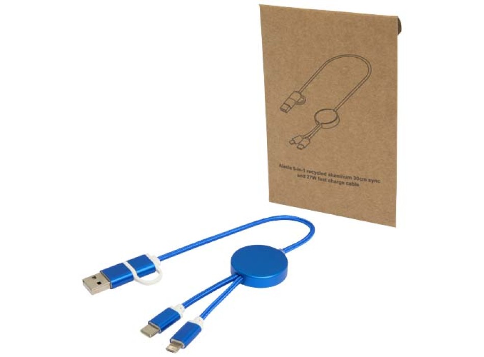 Cavo 5-in-1 in alluminio e plastica riciclata da 30 cm per la sincronizzazione dei dati e la ricarica rapida da 27 W Alasia