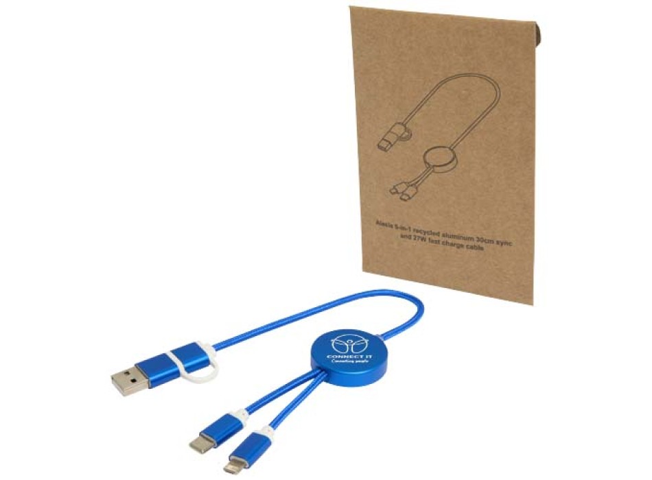 Cavo 5-in-1 in alluminio e plastica riciclata da 30 cm per la sincronizzazione dei dati e la ricarica rapida da 27 W Alasia
