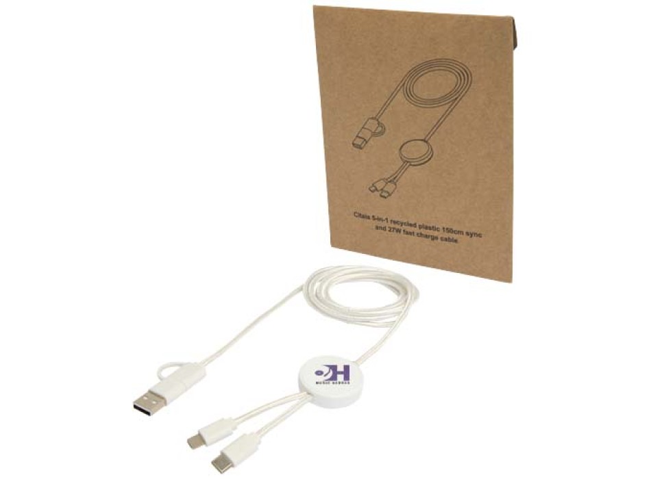 Cavo 5-in-1 in plastica riciclata da 150 cm per la sincronizzazione dei dati e la ricarica rapida da 27 W Citala