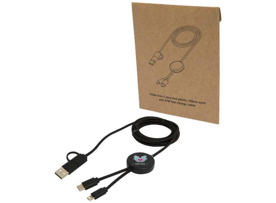 Cavo 5-in-1 in plastica riciclata da 150 cm per la sincronizzazione dei dati e la ricarica rapida da 27 W Citala