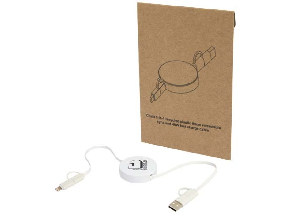 Cavo 5-in-1 in plastica riciclata retrattile da 90 cm per la sincronizzazione dei dati e la ricarica rapida da 40 W Citala