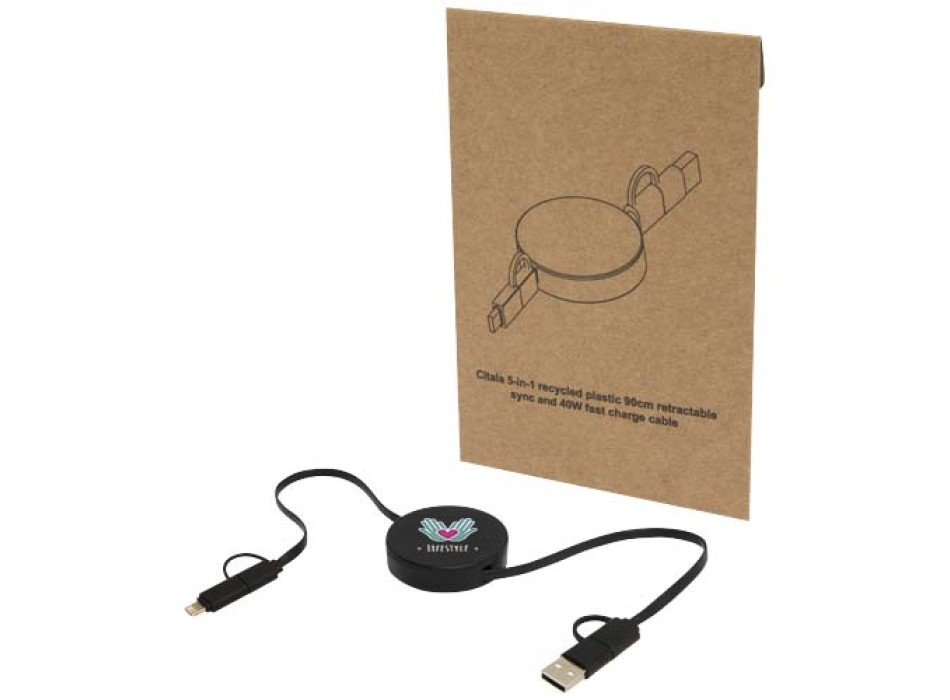 Cavo 5-in-1 in plastica riciclata retrattile da 90 cm per la sincronizzazione dei dati e la ricarica rapida da 40 W Citala