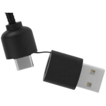 Cavo di ricarica 5 in 1 in rPET riciclato con logo luminoso e custodia quadrata in legno SCX.design C38